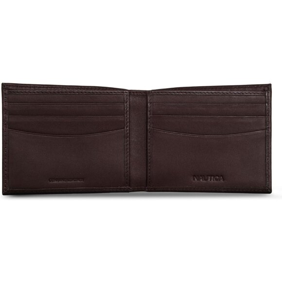 Nautica Men's Bifold Leather Brown Wallet RFID Blocking ID Window Card Slots - Picture 3 of 7